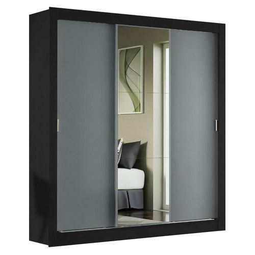 Ropero Closet 3 Puertas 1 Espejo Negro/Gris Madesa