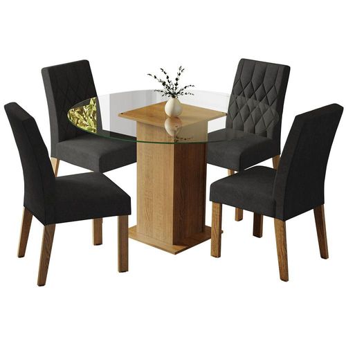 Juego de Comedor Mesa Redonda + 4 Sillas Marrón/Negro Madesa