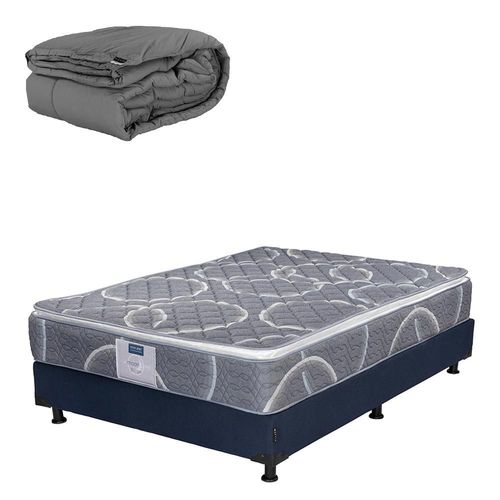 Colchón Queen Size Restonic Bongo Azul+ Box+ Edredon Homy CDZ