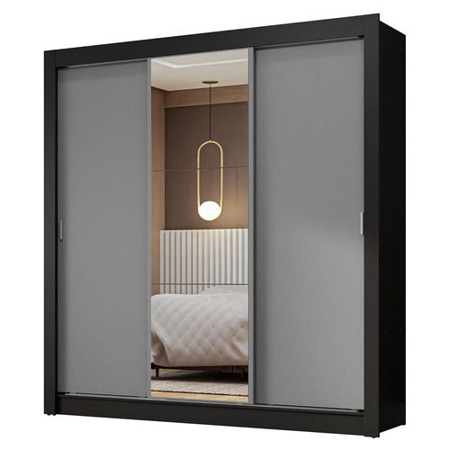 Ropero Closet 3 Puertas 1 Espejo Negro/Gris Madesa