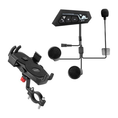 Bundle Audífonos + Holder para moto Negro