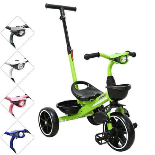 Triciclo para Niños con Bastón Torreta con Luz y Sonido Pedales Desmontables Posapiés Plegables Apto desde 2 años o hasta 25 kg - Verde