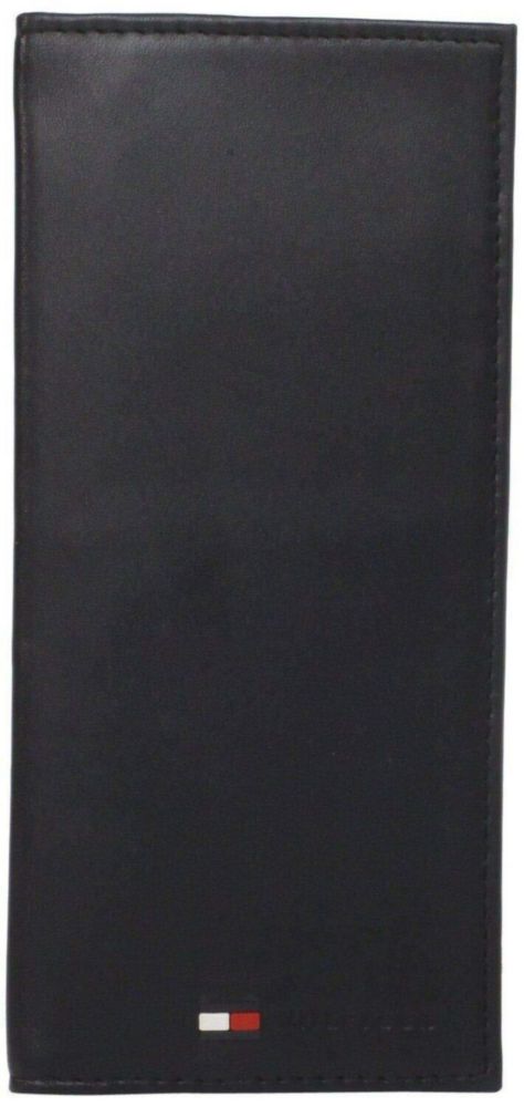 Cartera Tommy Hilfiger de cuero delgada larga negra