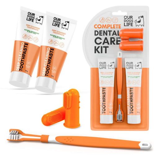 Kit de cepillo dental para perros DogsLife de triple cabezal con pasta natural