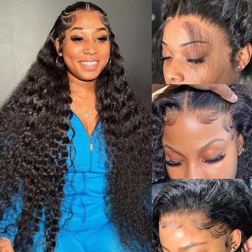 Peluca frontal de encaje HD Momaksa de 36" con ondas profundas y densidad 200%