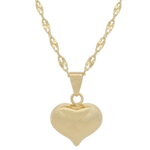 Collar Corazón pulido con cadena grano de café 45+5cm Chapa de oro 18K Horoz EH622