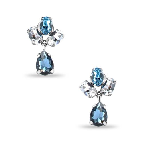 Aretes De Plata Con Zirconias Y Piedras Azules