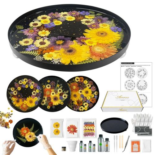 Kit de resina para manualidades GooCare bandeja floral negra Pro de 30 cm