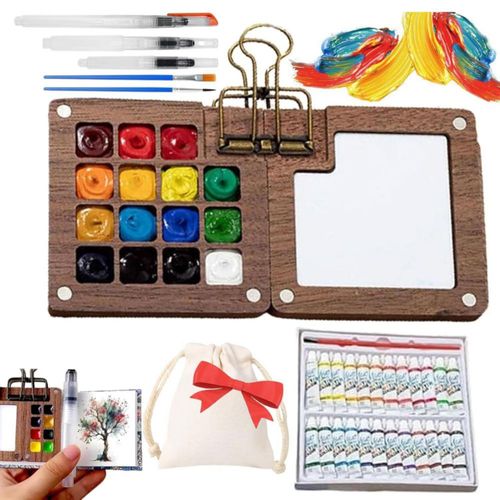 Kit de acuarela TLM de nogal portátil de 15 colores para viaje
