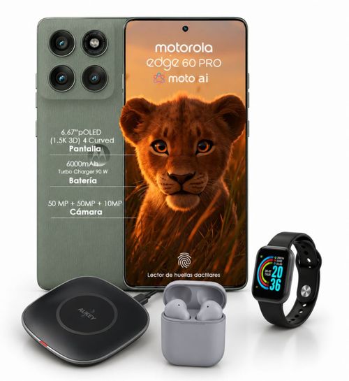 Motorola Moto Edge 60 Pro Shadow Gris 12GB RAM 256GB pOLED curva 120hz con cargador inalámbrico, smartwatch y Audífonos inalámbricos