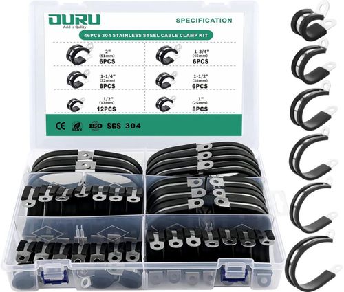 Kit de abrazaderas para cables OURU de 46 piezas acero inoxidable con recubrimiento de goma