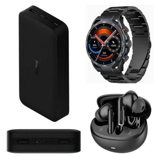 PowerBank Xiaomi Redmi Fast Charge 20000 mHa con Smartwatch Filwans GTR Negro y Audifonos G-Tide L42