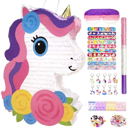 Set de piñata POPCLAP de unicornio 30 x 40 x 6 cm con palo y antifaz