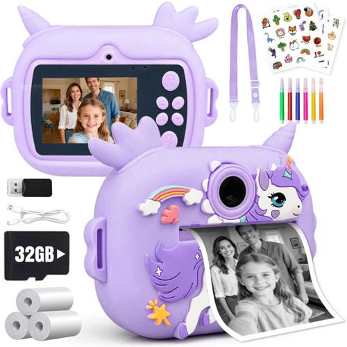 Cámara instantánea para niños Torlaist con impresión pantalla de 2.4" color morado