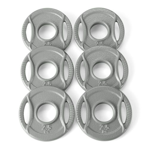 Set de 6 discos de pesas olímpicos con agarre de 25 lb Amazon Basics