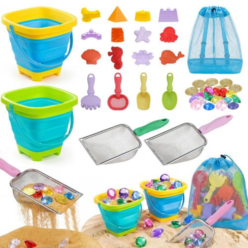 Eicaus Set de juguetes de playa y arena para niños de 46 piezas con cubos