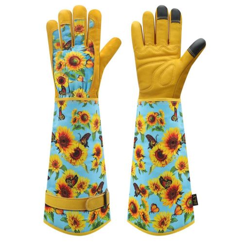 Guantes de jardinería DLY de cuero de vaca resistentes a espinas talla mediana