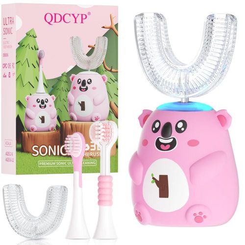 Cepillo de dientes eléctrico infantil QDCYP en forma de U 6 modos rosa