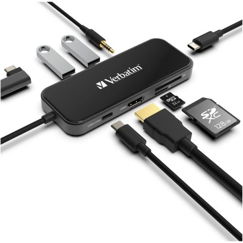 Hub USB-C Verbatim 8 en 1 100W PD HDMI lector de tarjetas SD