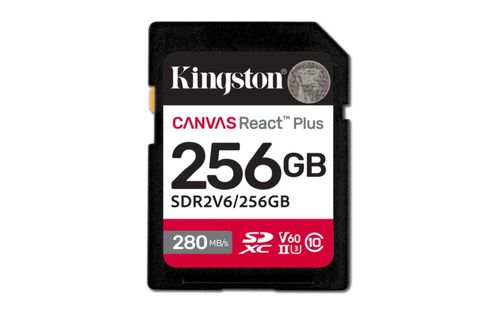 Kingston Tarjeta De Memoria SD, Canvas React Plus V60, Capacidad: 256G