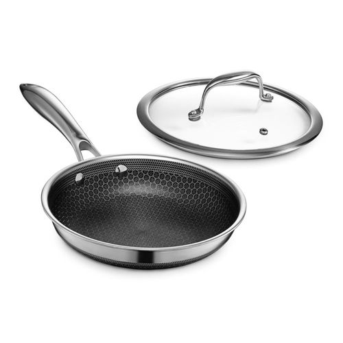 HexClad Sartén Hybrid Antiadherente de 20 cm con Tapa de Vidrio Templa