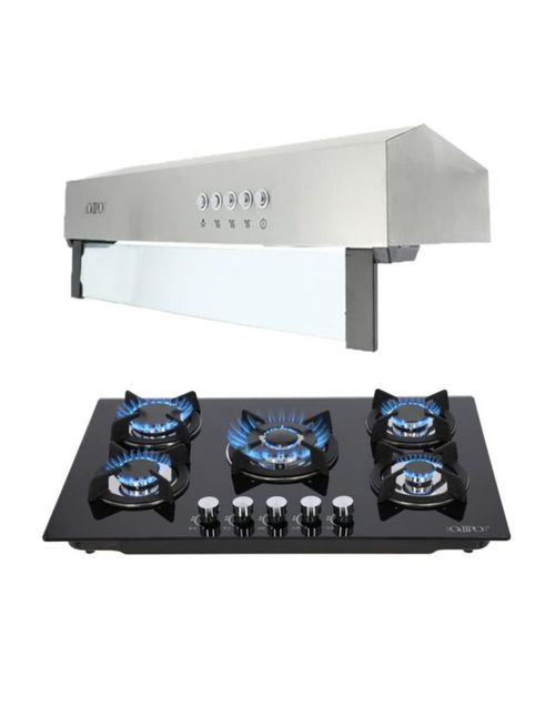 COMBO Parrilla 75 cm Cristal Templado y Campana Slim Acero Inox 75 Cm