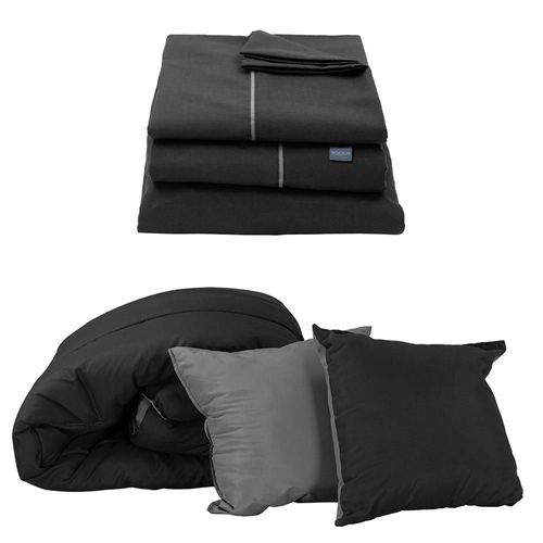 Set de Edredon Doble Vista Couzy Dicasa Matrimonial Negro-Gris Oxford+ Sabanas Royal Negro CDZ