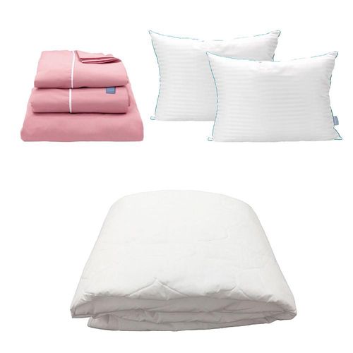 Protector Ultra Spring Air Matrimonial+ Sabanas Royal Touch Rosa+ Almohada Royal Twin CDZ