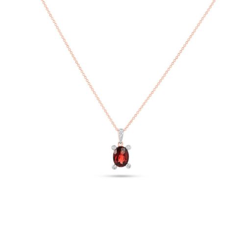 Dije Con Cadena De Oro Rosa 10K Con 5Pts De Diamante Y Granate (40.5 + 5Cm Aprox)