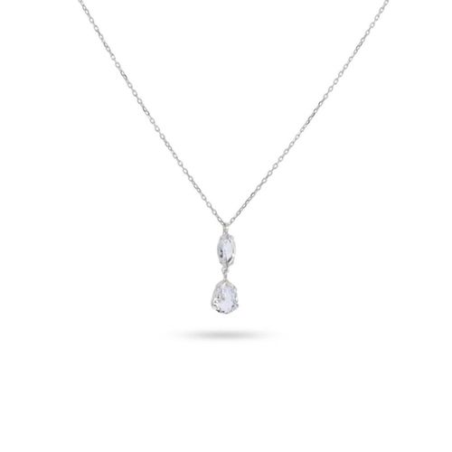 Dije Con Cadena De Plata Blanca 925 Con Piedras De Color Blancas (42 + 3Cm Aprox)