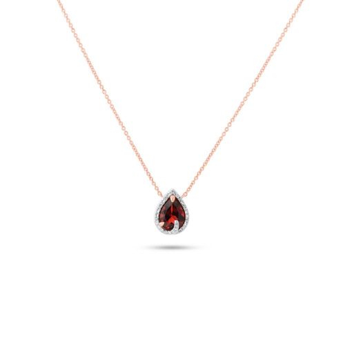 Gargantilla De Oro Rosa 10K Con 8Pts De Diamante Y Granate (40.5 + 5Cm Aprox)