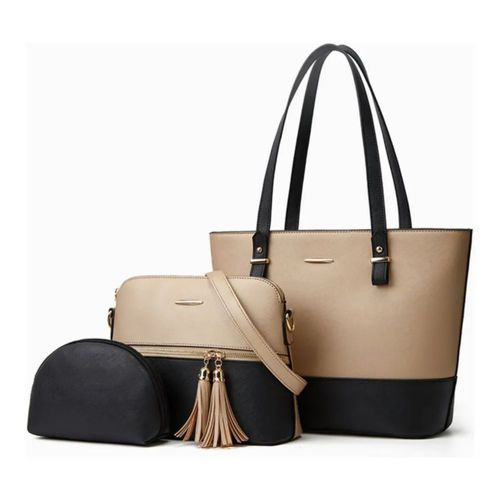3 Bolsas Para Mujer, Impermeable Color Negro/Dorado