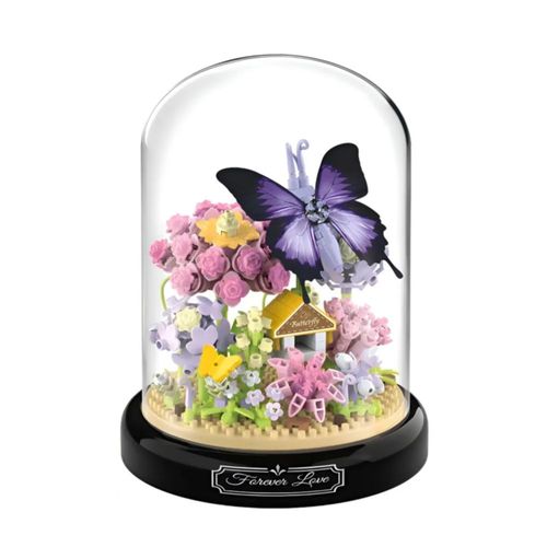 Juego De Bloques De Construcción De Ramo De Flores y Mariposa Color Morado