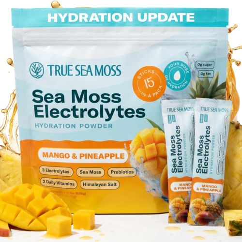 Electrolitos en polvo TrueSeaMoss sabor mango y piña 15 sobres