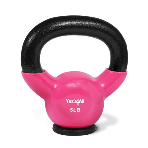 Kettlebell Yes4All de 25 kg con recubrimiento de vinilo y base de goma rosa