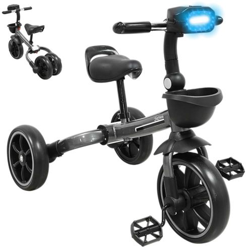 Triciclo 3 en 1 Plegable para Niños Convertible a Bicicleta y Balance Bike Luz Sonido Apto a partir de 2 Años o Hasta 25 kg - Gris