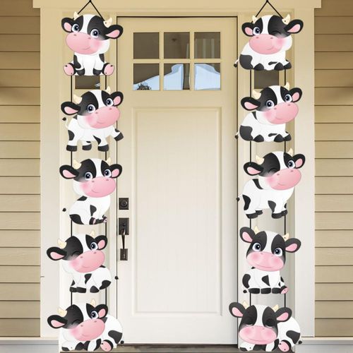 Banner para fiesta con estampado de vaca para cumpleaños HANPLK