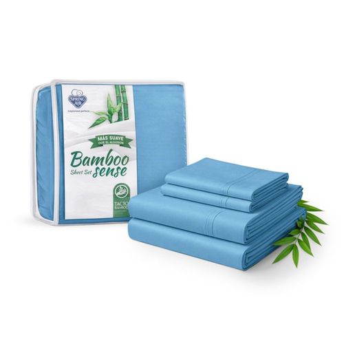 Juego de Sábanas Spring Air Bamboo Sense Matrimonial Azul Tacto Seda