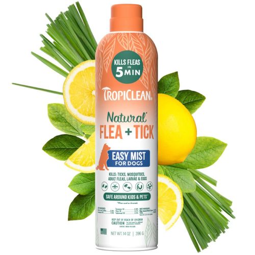 Spray natural contra pulgas y garrapatas TropiClean para perros y el hogar