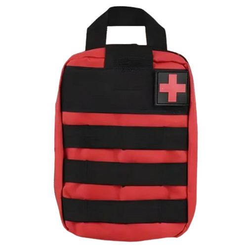 Mochila Botiquín Táctico, Diseño De Tela Nailon Color Rojo/Negro