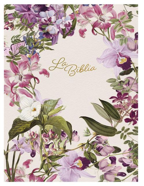 Biblia Católica. Edición letra grande. Tapa dura, morada con flores