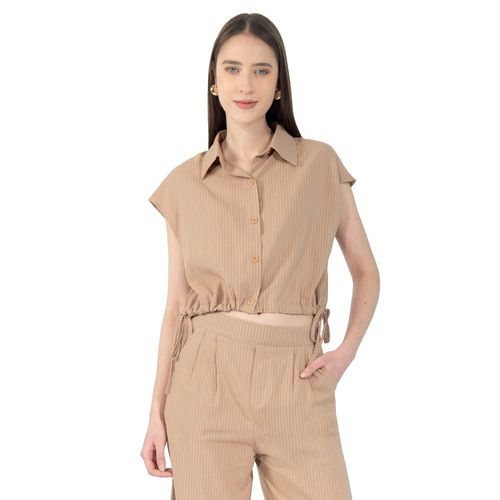 Blusa Crop Con Cuello Camisero Y Botones Para Mujer Quarry