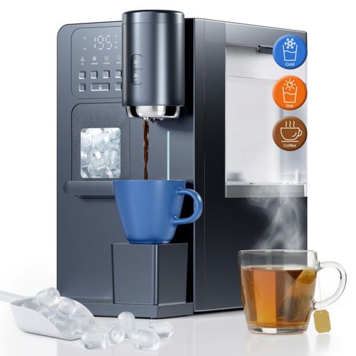 Dispensador de agua 3 en 1 Oylus con fabricador de hielo y cafetera de encimera fabricador de hielo tipo bala con temporizador de 12 h agua