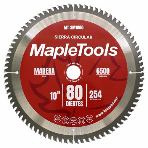 DISCO SIERRA CIRCULAR 10" MADERA 80 DIENTES CENTRO 1" MAPLE TOOLS