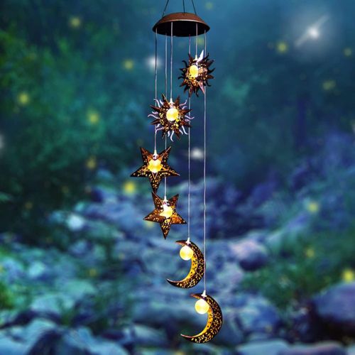 Campanillas de viento solares Tryme con sol luna y estrella para exterior