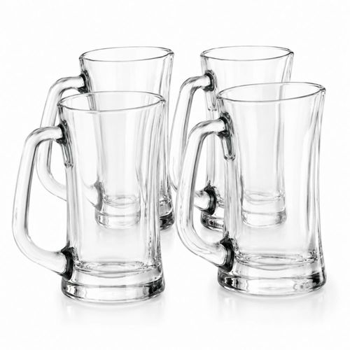 Juego de 4 Tarros de Vidrio para Cerveza 444 ml | Vasos Cerveceros con Asa