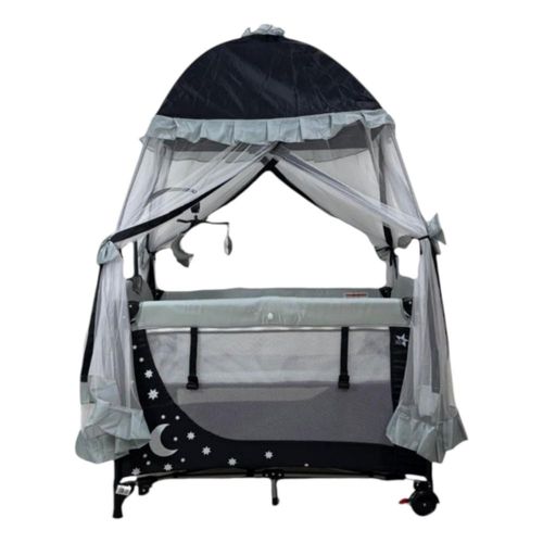 Cuna Corral Bebe Starkids Draco Toldo Liso Movil Musical Negro