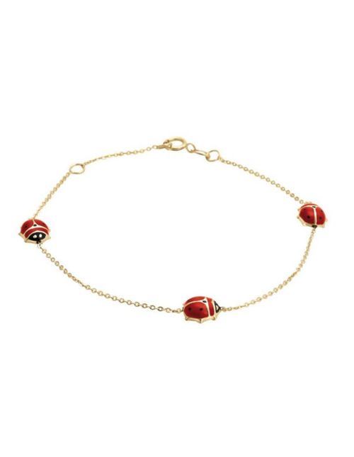 PULSERA CATARINAS ORO 14K ESMALTE ROJO CRISTAL JOYAS