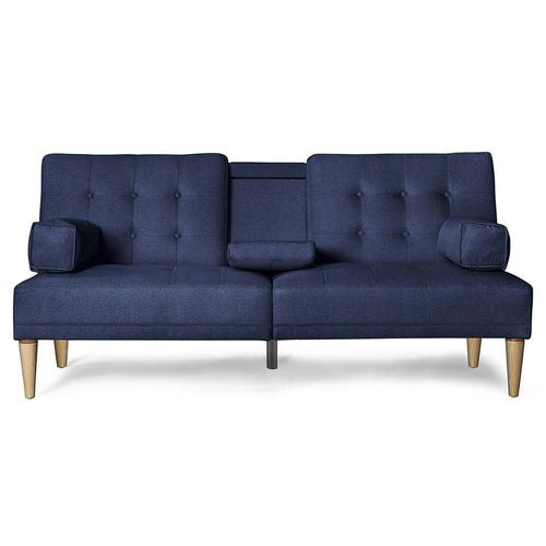 Sofá Cama Makora Queen Con Memory Foam, Color Azul, Lino Respaldo Reclinable De 3 posiciones.