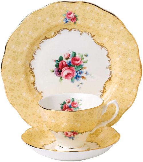 Juego de té de 3 piezas Royal Albert 1990 Floral plato de 20 cm
